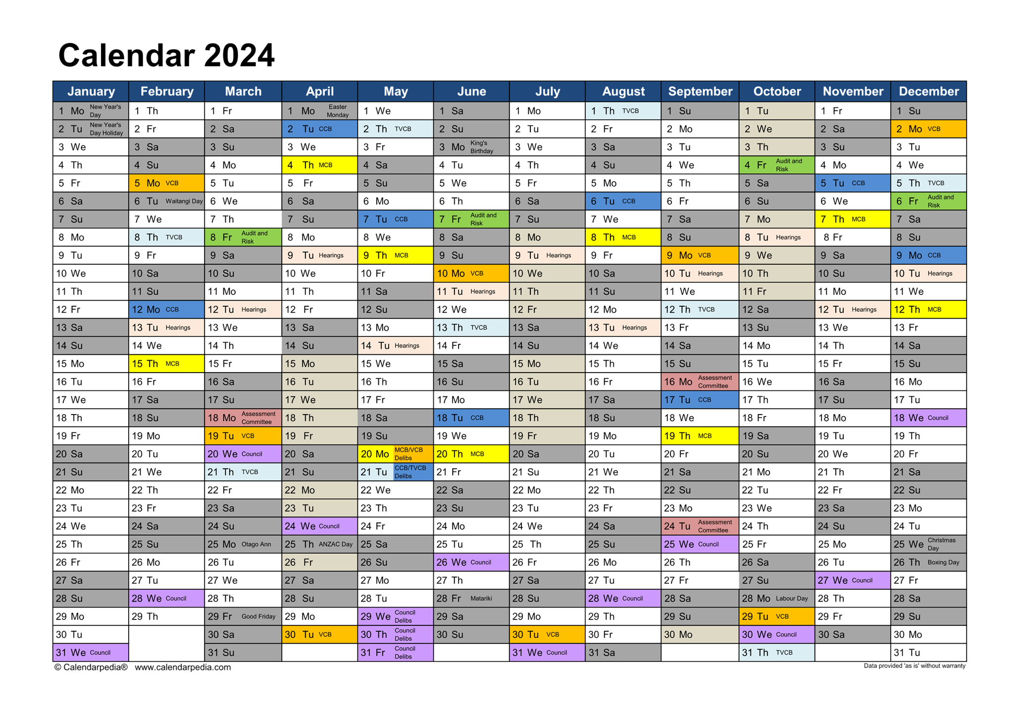 A calendar with different colored squares

Description automatically generated