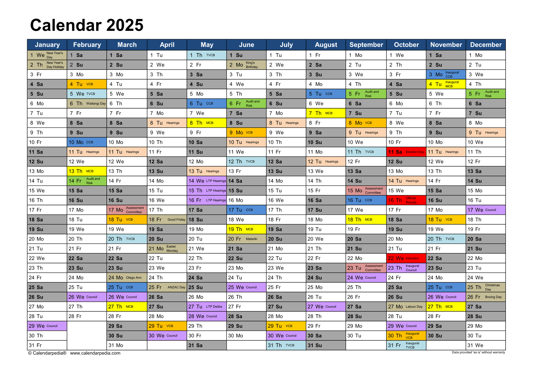 A calendar with different colored squares

Description automatically generated